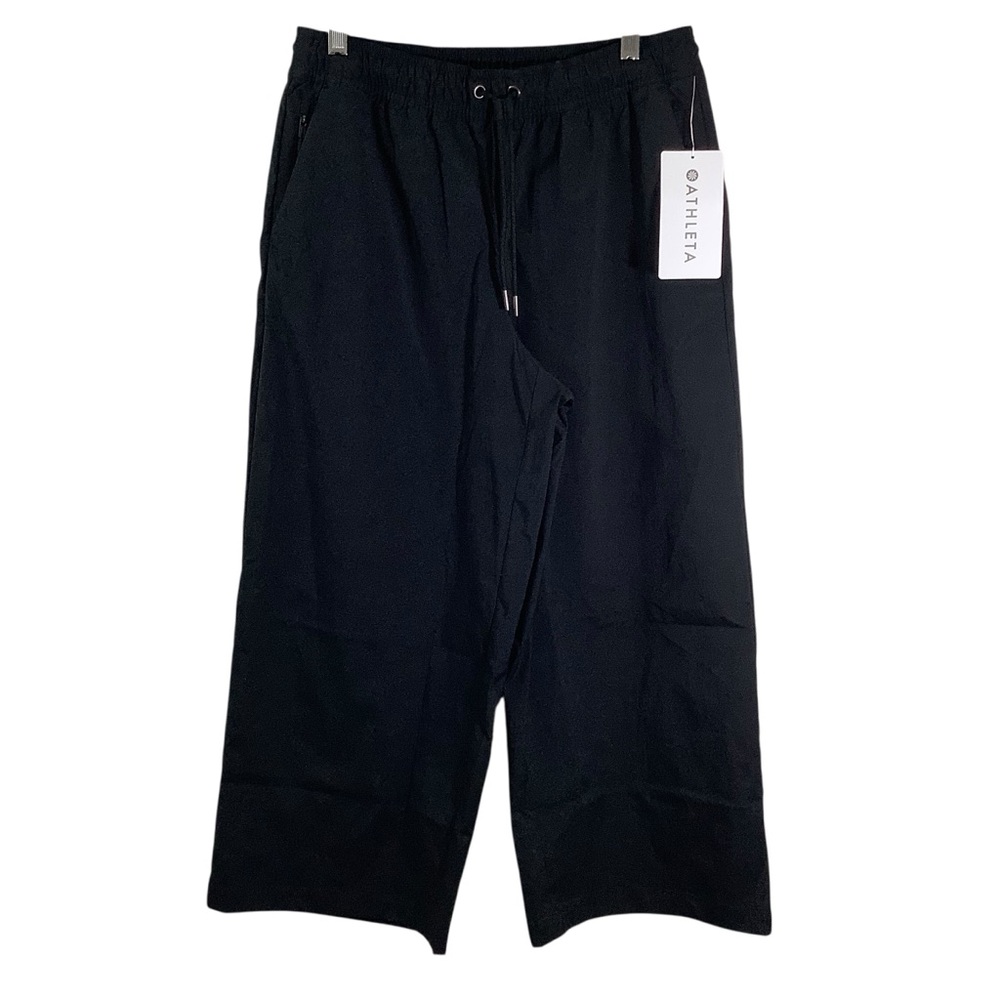 Athleta Black Cropped Wide-Leg Drawstring Pants